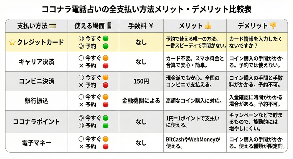 ココナラ占いの支払い方法は？