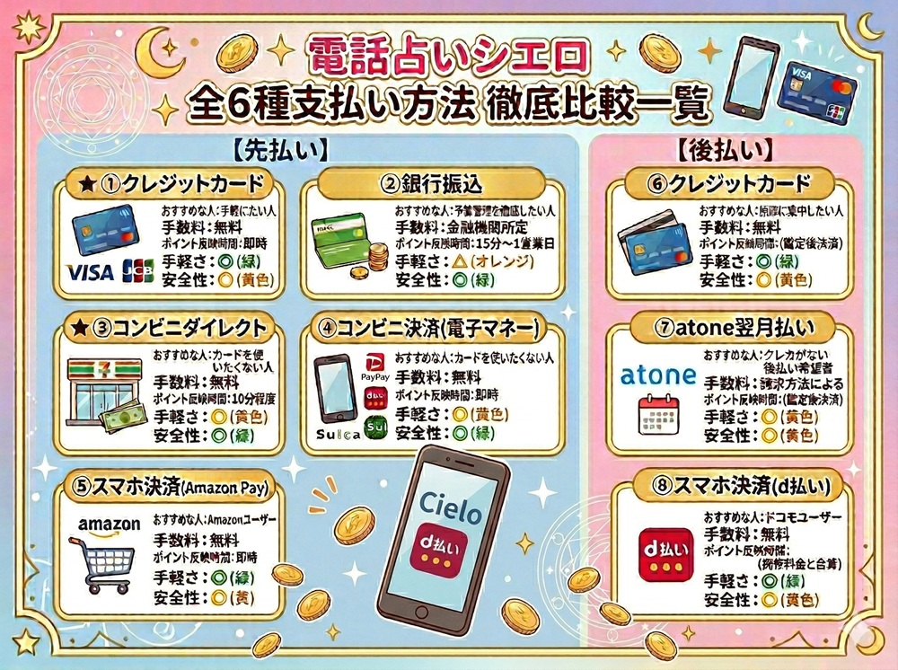 電話占いシエロの支払い方法は?