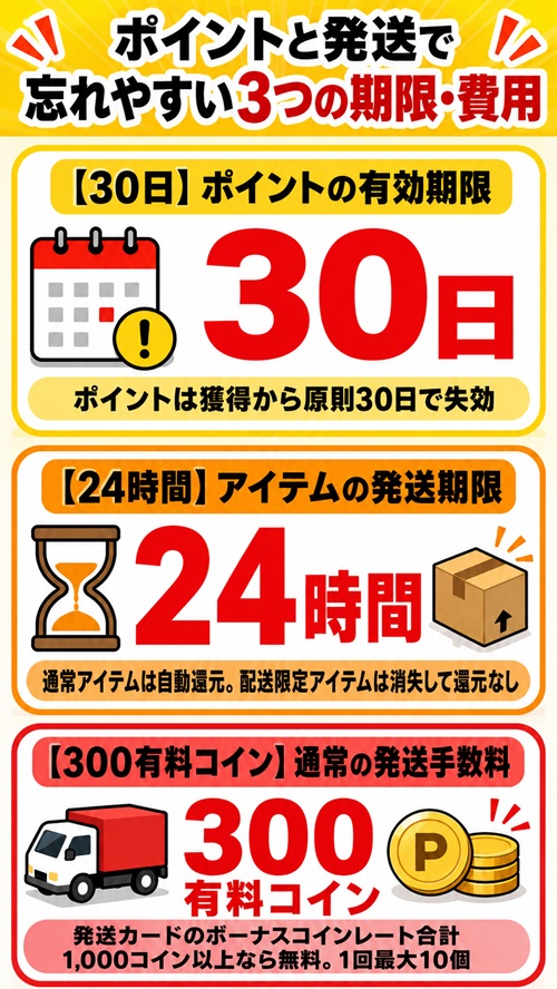 オリくじポイントの有効期限・発送期限・発送手数料の注意点