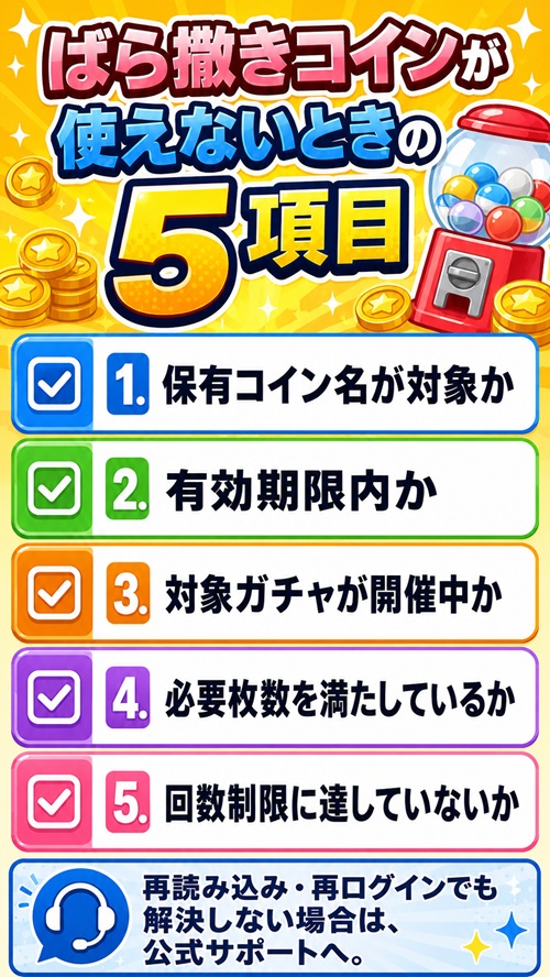 オリくじのばら撒きコインが使えないときの5つの確認項目
