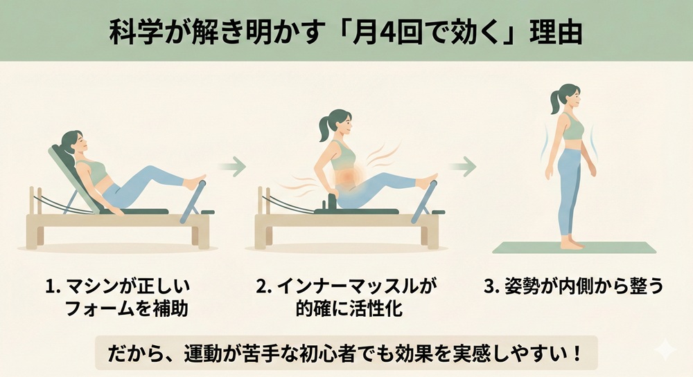 マシンピラティスに月4回通うとどんな効果があるの？