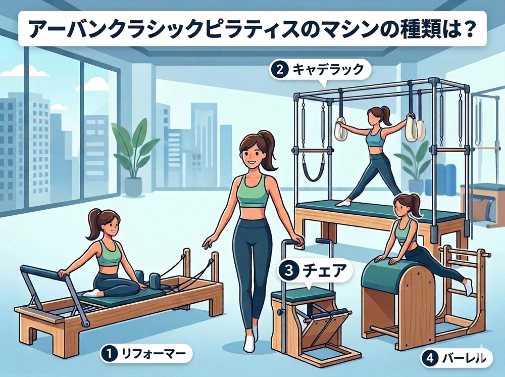 アーバンクラシックピラティスのマシンの種類は？